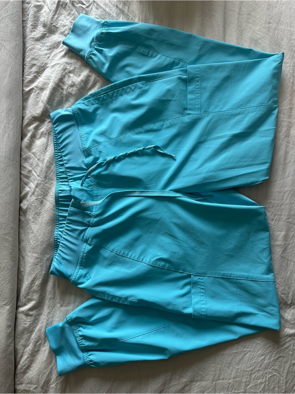 Med Couture Peaches Aqua Blue Drawstring Jogger Pants